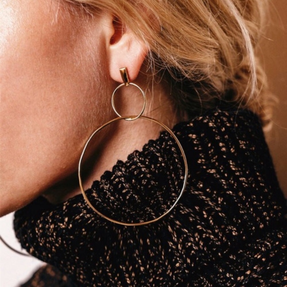 Gold Double Hoop Statement Earrings